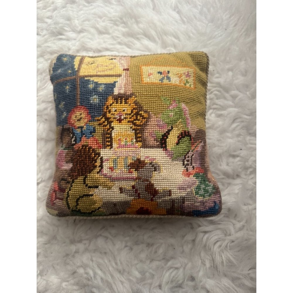Katha Diddle Needlepoint Cross Stitch Accent Pillow Cat Moon